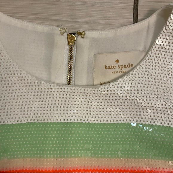 Kate Spade White Pink Cape Multi Stripe Sequin Lined Shift Dress Size 6 Party - Picture 9 of 15